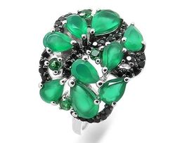 Кольцо из серебра зеленый агат, шпинель, Мелиана