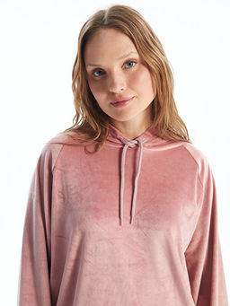 D?z Oversize Kadife Kad?n Hoodie