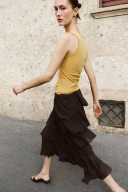 FALDA MIDI VOLANTES / Marr?n oscuro - Zara фото 3