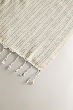 STRIPED COTTON BEACH TOWEL WITH FRINGING - Zara фото 4