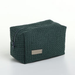 Косметичка женская на молнии TEXTURA, объёмная, средняя, мягкая, вафельная текстура, зелёная  фото 3