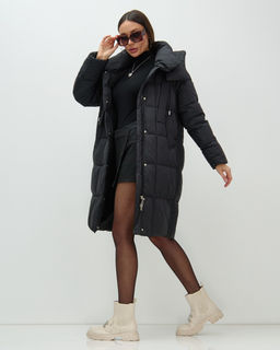 Пальто зимнее утепленное с капюшоном женское черного цвета 7700Ch - Visdeer фото 3