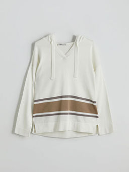 Kap??onlu Renk Bloklu Oversize Kad?n Triko Kazak