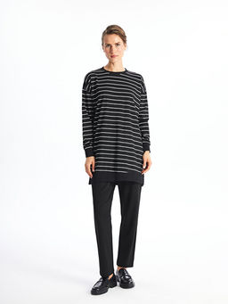 Bisiklet Yaka ?izgili Uzun Kollu Kad?n Sweatshirt