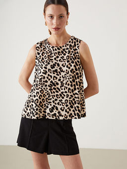 Bisiklet Yaka Leopar Desenli Kad?n Bluz