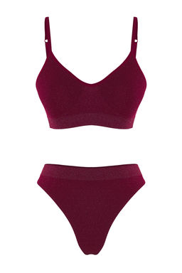 TRENDYOLMILLA Bordo Seamless/Dikissiz Simli/Parlak Kaps?z Orme Ic Camas?r? Tak?m? THMSS25CC00001  фото 10