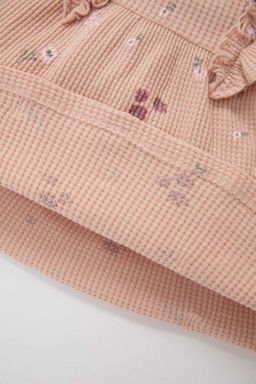 Вафельное платье с длинными рукавами и цветочным принтом для маленьких девочек - Defacto фото 3