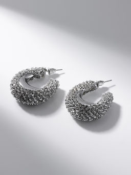 Серьги со стразами QF Блеск кольца, белые в серебре