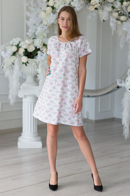 Ночная сорочка женская из кулирки с лайкрой Маргарита-2 бело-розовый - Амадэль фото 2