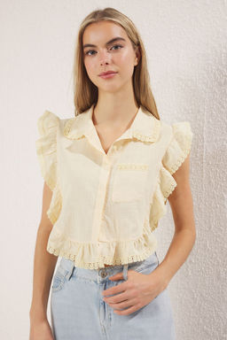 Ac?k Sar? F?rf?r Detayl? Kolsuz Gomlek TWOSS25GO00157