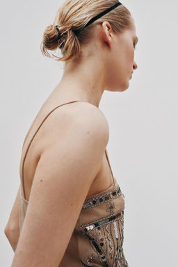 TOP TUL ABALORIOS LENTEJUELAS / Dorado - Zara фото 4