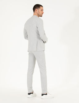 Gri Ex. Slim Fit _izgili Spor Tak_m Elbise