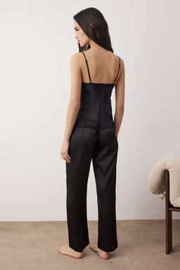 Siyah 3lu Ceyiz Set Saten Dokuma Pijama Tak?m? THMAW26PT00199