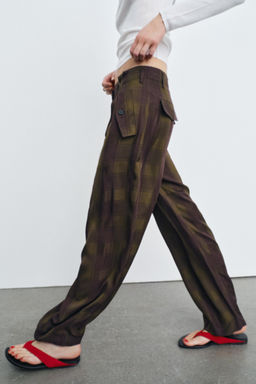 ZW COLLECTION FLOWING CHECK TROUSERS - Zara фото 10
