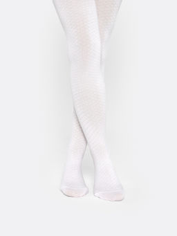Цена за 3 пары! Колготки детские белого цвета с рисунком в виде диагональной сетки - Mark formelle фото 2
