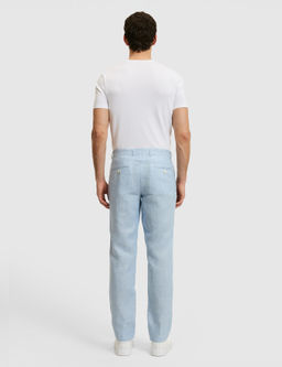 A__k Mavi Slim Fit Beli Lastikli %100 Keten Pantolon