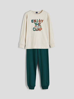 Bisiklet Yaka Bask?l? Erkek ?ocuk Pijama Tak?m?