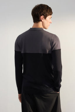 TRENDYOL MAN Antrasit Slim Dar Kesim Polo Yaka Renk Bloklu Triko Kazak TMNAW25KZ00050 - Trendyolmilla фото 5