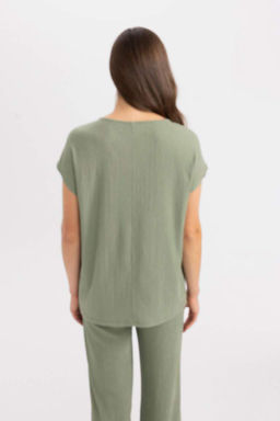 Футболка с короткими рукавами и V-образным вырезом - Defacto фото 7