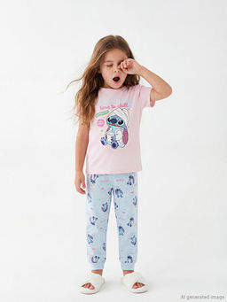 Lilo & Stitch Bask?l? K?z Bebek Pijama Tak?m?
