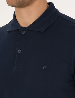Lacivert Slim Fit %100 Pamuk K_vr_lmaz D__meli Polo Yaka Basic Ti__rt