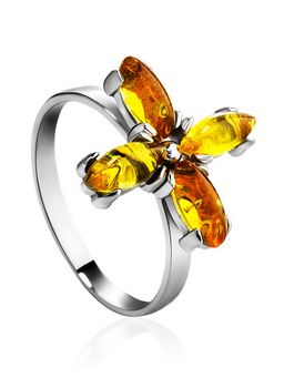 Изысканное кольцо Суприм из серебра и натурального янтаря лимонного цвета