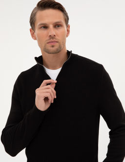 Siyah Slim Fit Dik Yaka Fermuarl_ Triko Kazak - Pierre cardin фото 2