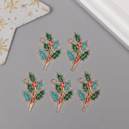 Цена за 5 шт. Декор для творчества металл, эмаль «Ветка рябины», 3.3×1.9 см