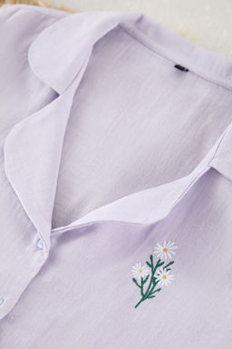 Trendyolmilla Lila %100 Pamuklu Papatya Nak?sl? Muslin Sortlu Dokuma Pijama Tak?m? THMSS25PT00032 фото 9