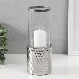 Подсвечник на 1 свечу «Нуар. Цилиндр», керамика, стекло, d=7.5 см, серебро, 9×9×24 см