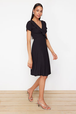 Siyah F?rf?rl? Kruvaze Kapamal? Skater/Belden Ac?lan Esnek Midi Orme Elbise TWOSS24EL01068 - Trendyolmilla фото 2