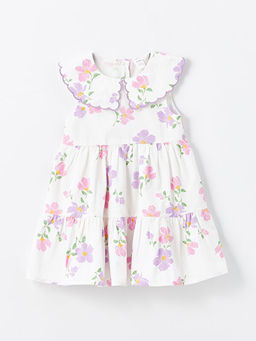 Bebe Yaka Poplin ?i?ekli K?z Bebek Elbise