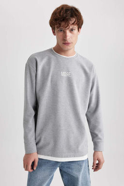 Толстовка оверсайз с круглым вырезом и принтом - Defacto фото 4