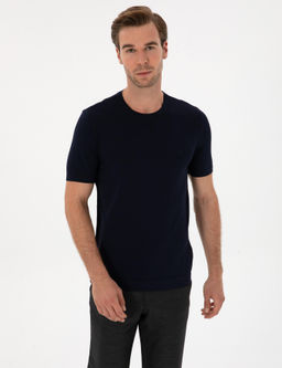 Lacivert Slim Fit Bisiklet Yaka Triko T-shirt