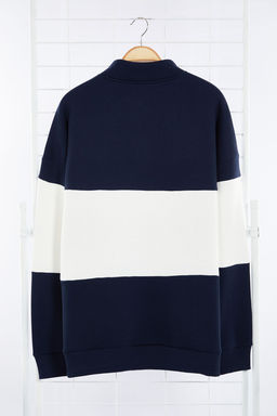 TRENDYOL MAN Lacivert Oversize/Genis Kesim Dik Yaka Renk Bloklu Ici Polar Buyuk Beden Sweatshirt TMNAW25AO00033 - Trendyolmilla фото 7