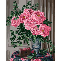 Картина по № на холсте 40*50см "Ваза с пионами" (КХ_44154) ТРИ СОВЫ, с акрил. красками