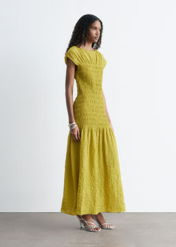 Maxivestido fruncido con nido de abeja - H&m фото 9