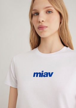 Miav Bask?l? Beyaz Tisort - Mavi фото 6