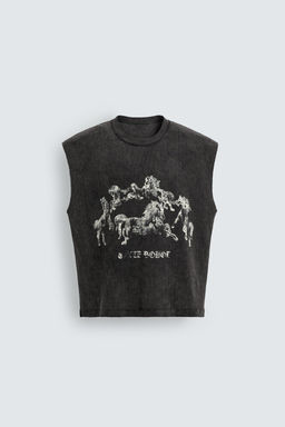 CAMISETA TANK PUNTO ESTAMPADO CABALLOS / Negro