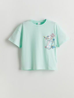 Bisiklet Yaka ?i?ekli K?z ?ocuk ?ortlu Pijama Tak?m?