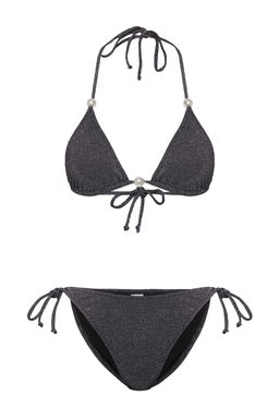 TRENDYOLMILLA Siyah Ucgen Inci Aksesuarl? Simli Regular Bikini Tak?m? TBESS25BT00059 фото 9