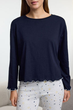 Trendyolmilla Lacivert Varakl? Galaksi Desenli Baby Overlok Detayl? Orme Pijama Tak?m? THMAW25PT00205