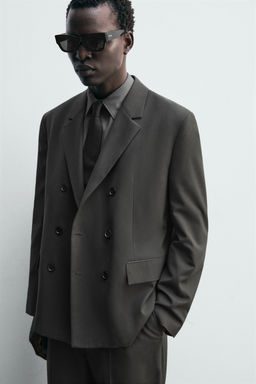 DOUBLE-BREASTED WOOL BLEND SUIT BLAZER - Zara фото 5