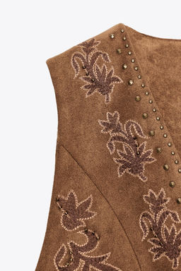 FAUX SUEDE WAISTCOAT WITH BEADED EMBROIDERY