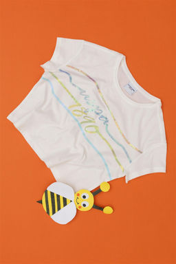 Футболка цвета экрю для девочки