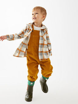 Kare Yaka Basic Erkek Bebek Kadife Salopet