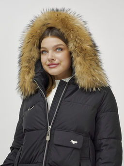 Куртка Бренд Visdeer ПРЕМИУМ КЛАССА зимняя с мехом ЕНОТА, черного цвета