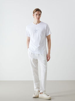 Bisiklet Yaka K?sa Kollu Bask?l? Penye Erkek Ti??rt