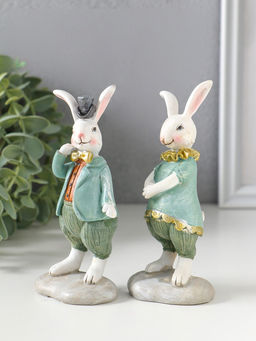 Набор фигурок 2 шт. полистоун «Парочка зайчат в костюмах с жабо, бабочкой», 5.5×4×12.5 см