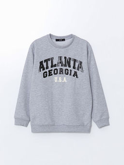 Bisiklet Yaka Bask?l? Erkek ?ocuk Sweatshirt